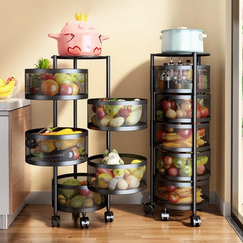 5 LAYER ROUND SHAPE STORAGE RACK MOVING ORGANIZER BASKET
