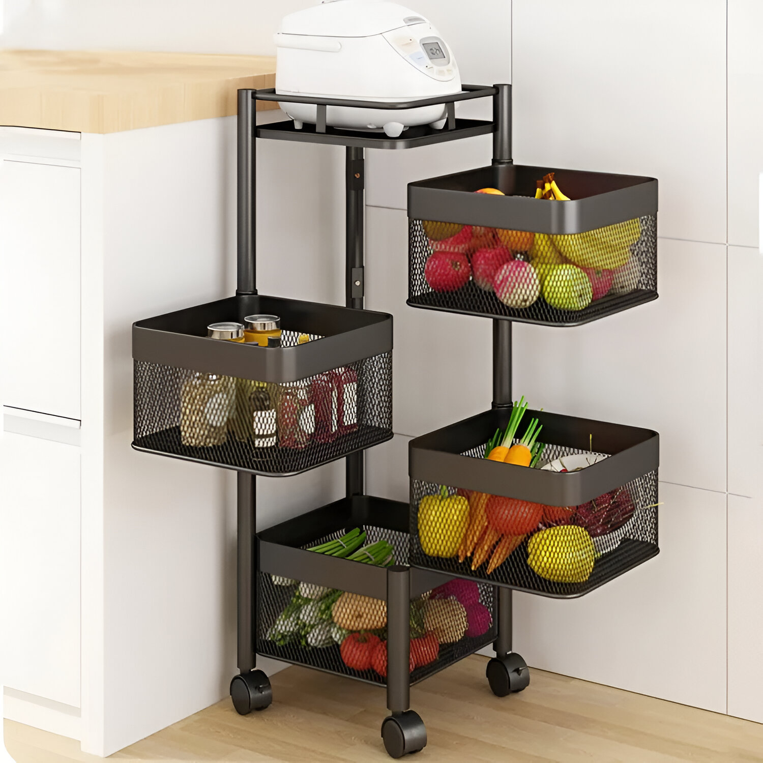 4 LAYER SQUARE SHAPE STORAGE RACK MOVING ORGANIZER BASKET