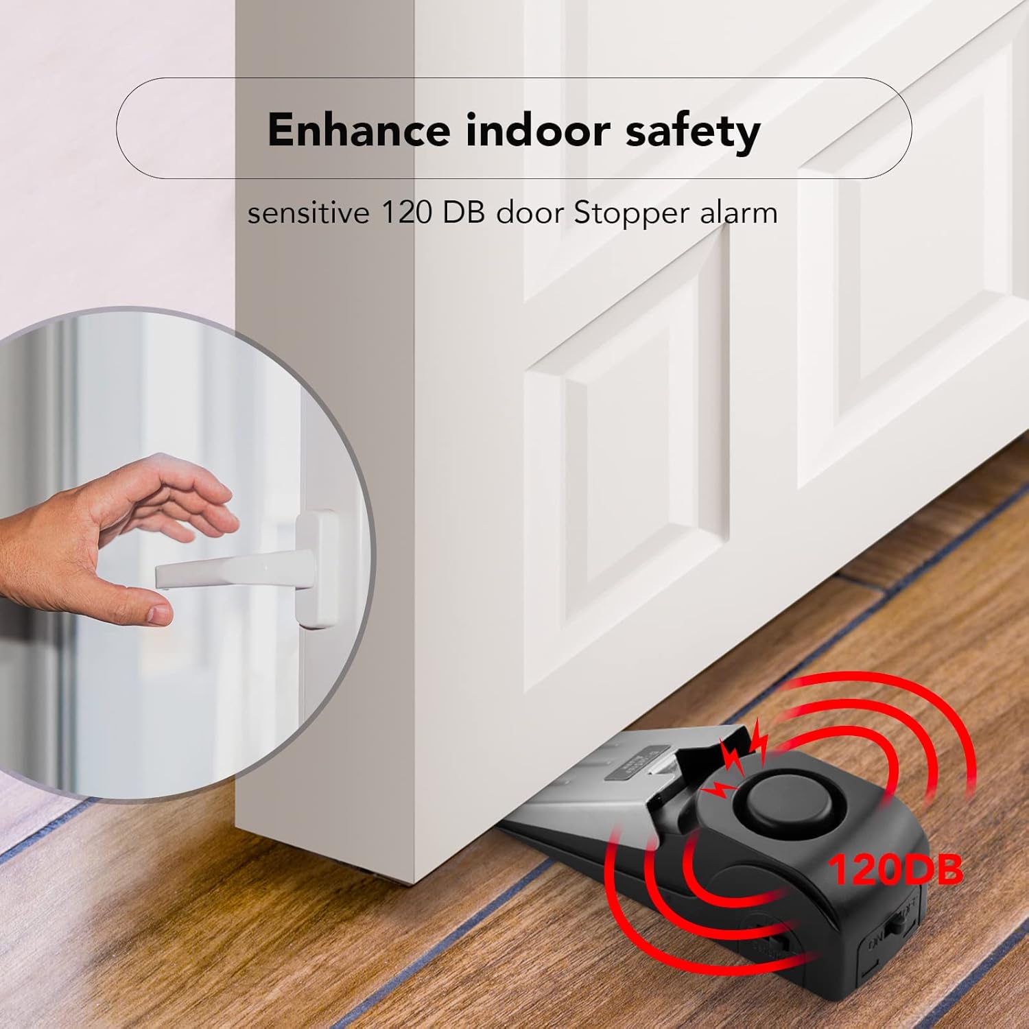 SECURITY DOOR STOPPER ALARM WITH 3 SENSITIVITY LEVELS & 120DB ALERT
