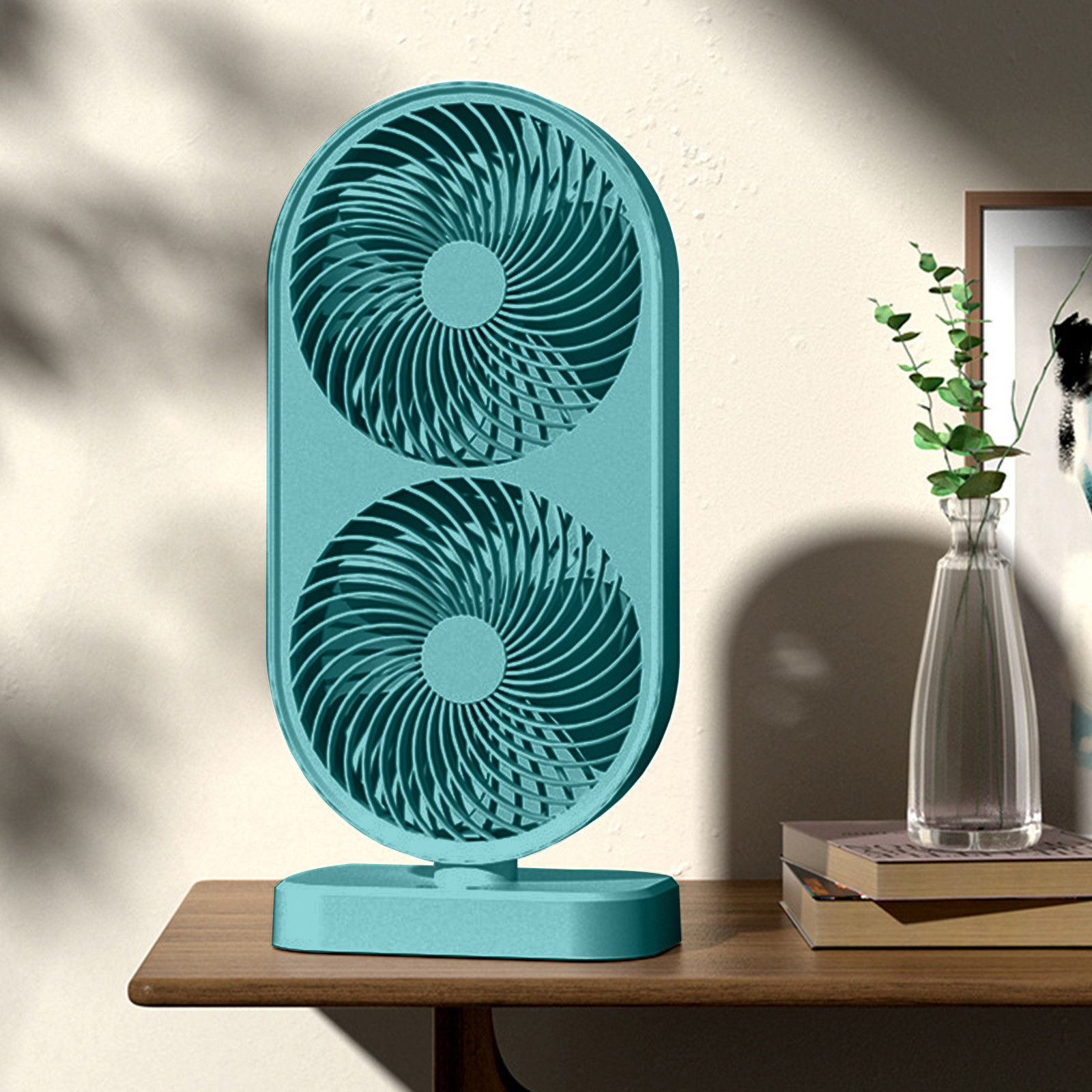 DOUBLE HEAD RECHARGEABLE DESKTOP FAN WITH 4-SPEED CONTROL & OSCILLATION