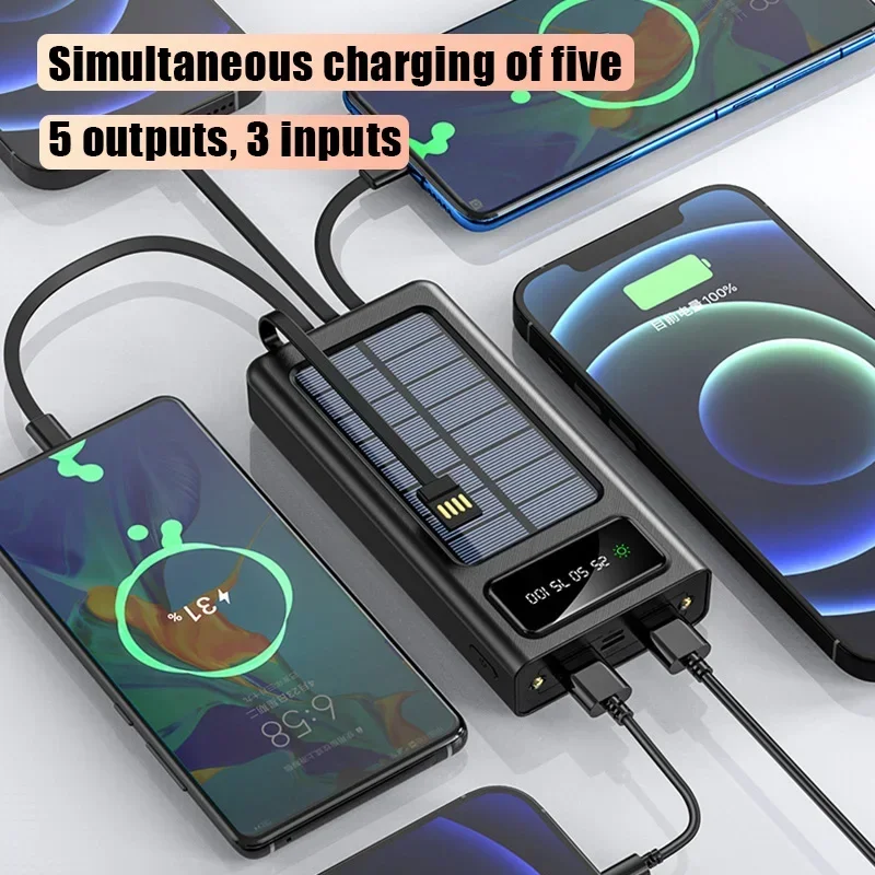 200000 MAH ULTRA HIGH-CAPACITY SOLAR POWER BANK WITH USB PORTS, SUPER FAST CHARGING, DIGITAL DISPLAY & BUILT-IN LED LIGHT