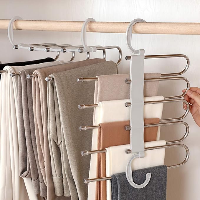 STAINLESS STEEL SPACE SAVER FOLDABLE DRESS HANGER WITH ADJUSTABLE ROD