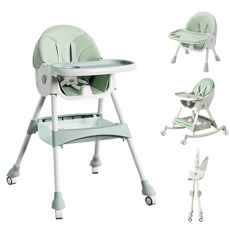 4-IN-1 CONVERTIBLE MOVABLE BABY HIGH CHAIR WITH ADJUSTABLE TRAY, SAFETY HARNESS & UNIVERSAL WHEELS