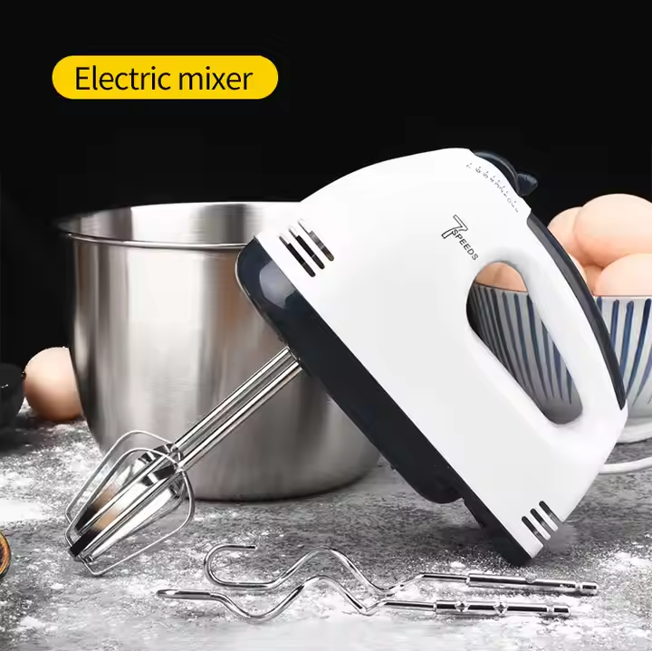 MINI PORTABLE 7-SPEED ELECTRIC EGG BEATER WITH STAINLESS STEEL WHISKS – 260W POWERFUL HAND MIXER