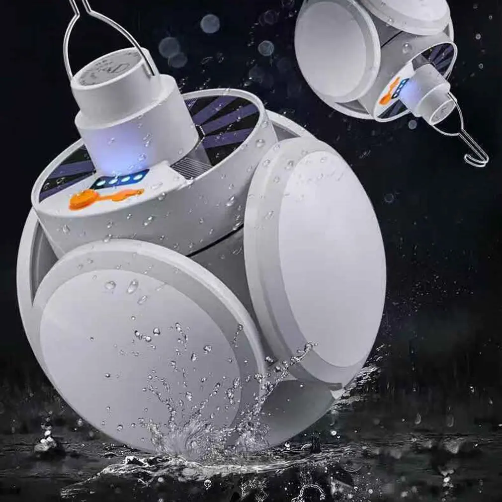 REMOTE CONTROL SOLAR LED CAMPING LIGHT WITH 5 LIGHTING MODES, HOOK, WATERPROOF & USB CHARGING
