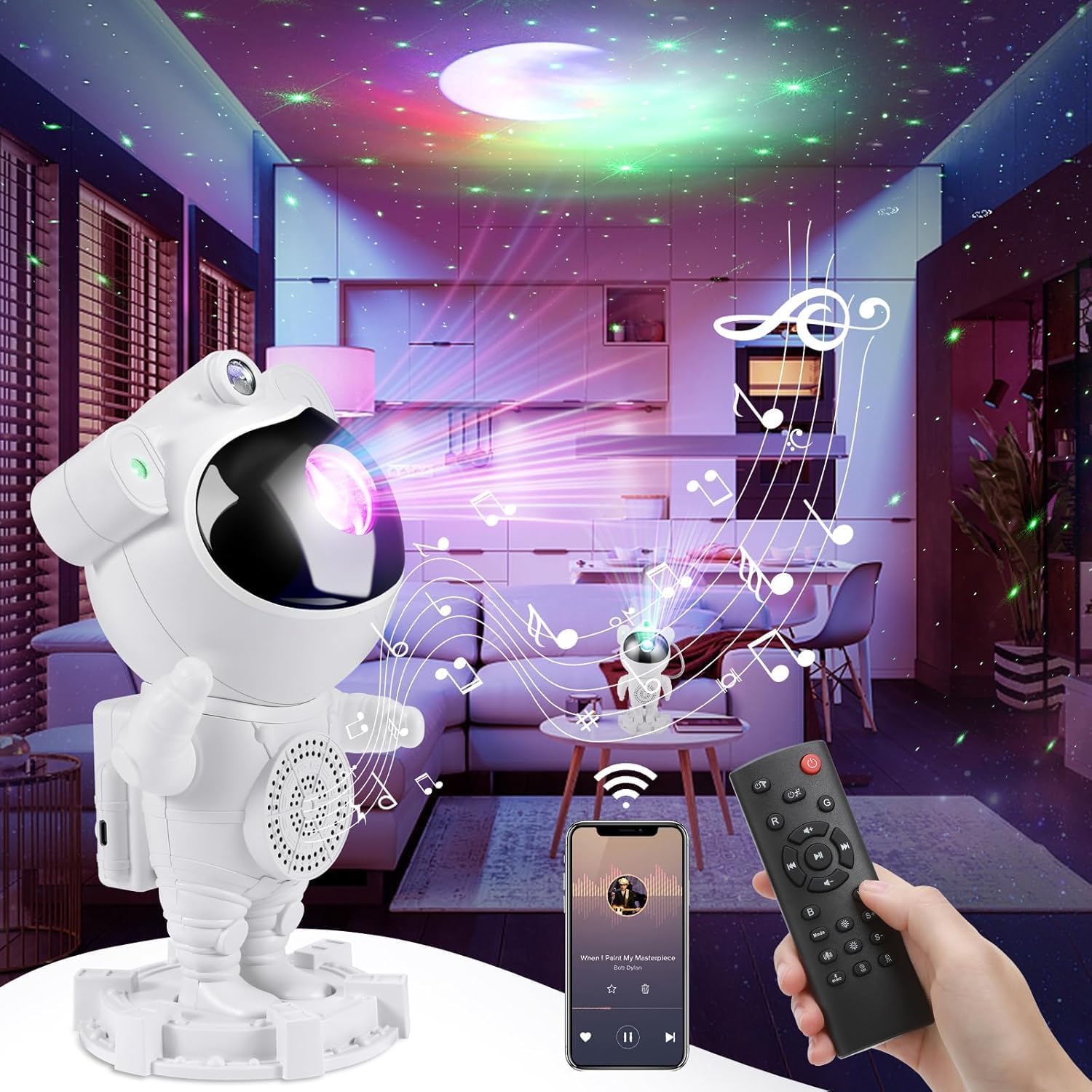 3D ASTRONAUT GALAXY ROOM PROJECTOR WITH MUSIC PLAYER – 360° ADJUSTABLE COSMIC LIGHT WITH NEBULA, STAR